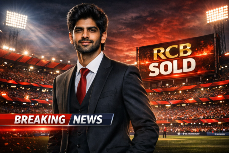 RCB ಹೊಸ ಮಾಲೀಕ ಆರ್ಯಮನ್ ಬಿರ್ಲಾ ಕ್ರಿಕೆಟ್ ಸ್ಟೇಡಿಯಂ ಬ್ಯಾಕ್‌ಗ್ರೌಂಡ್‌ನಲ್ಲಿ ನಿಂತಿರುವ ಚಿತ್ರ