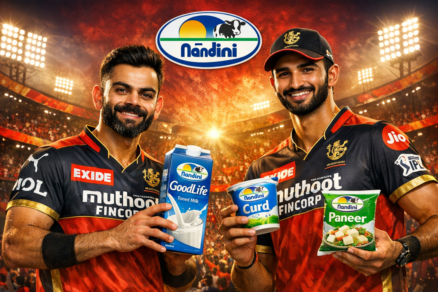 KMF RCB Partnership 2026: Virat Kohli and Devdutt Padikkal promoting Nandini milk products in RCB jersey
