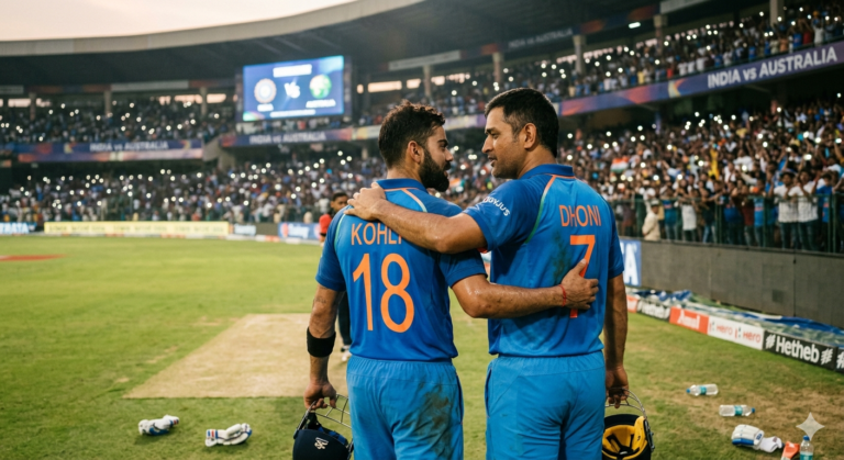 Virat Kohli and MS Dhoni on cricket field highlighting Virat Kohli Success Story and 2012 career turning point