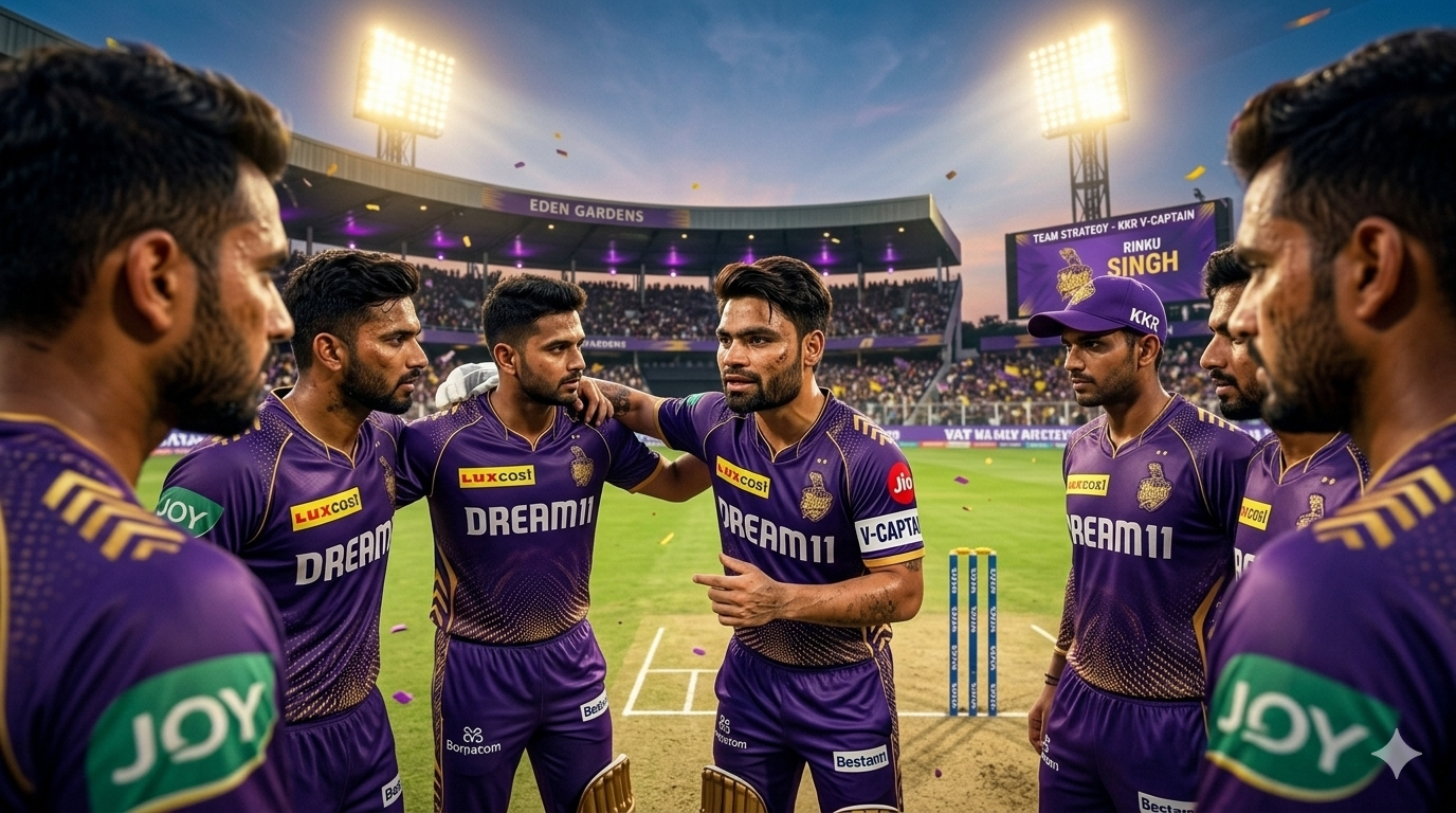 Rinku Singh as KKR vice captain IPL 2026 standing in stadium with confident look