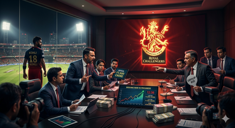 RCB Franchise Sale 2026: Virat Kohli ಜೊತೆ ರಾಯಲ್ ಚಾಲೆಂಜರ್ಸ್ ಬೆಂಗಳೂರು ತಂಡದ ಲೋಗೋ ಮತ್ತು ಹೊಸ ಮಾಲೀಕರಿಗಾಗಿ ನಡೆಯುತ್ತಿರುವ $2 ಬಿಲಿಯನ್ ಬಿಡ್ ರೇಸ್