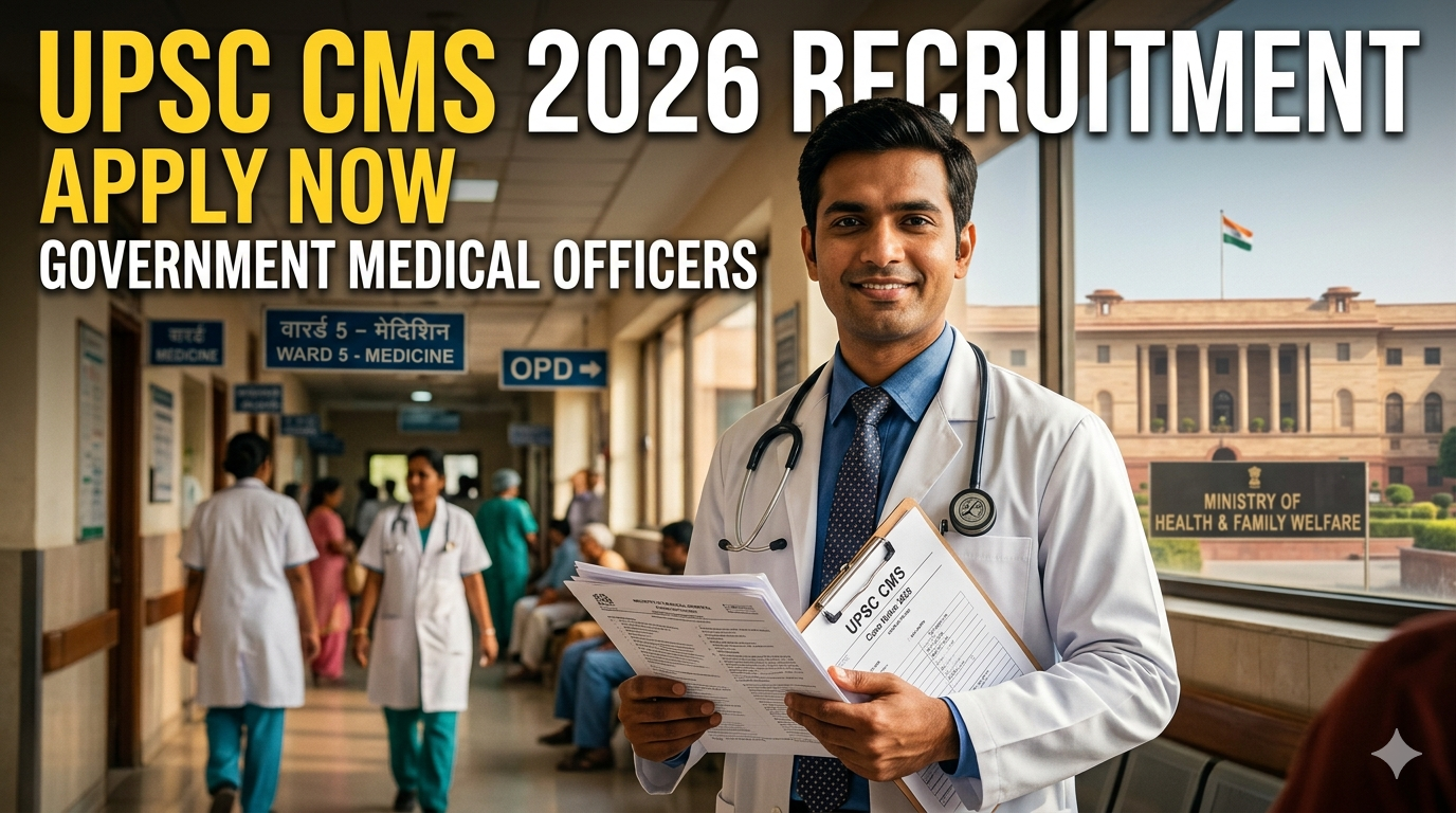 UPSC CMS 2026 recruitment notification for 1358 medical officer posts MBBS candidates applying online