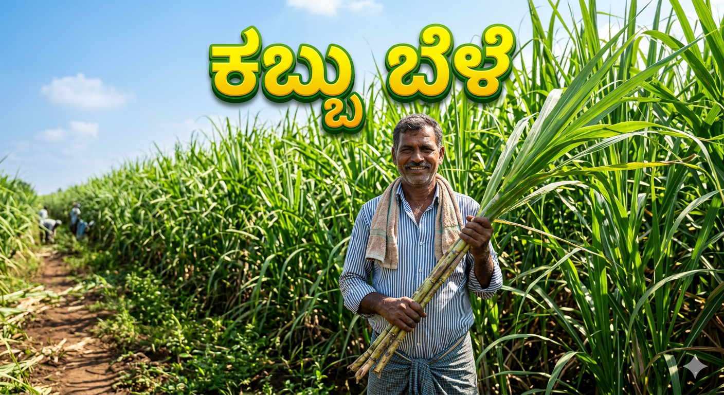 Sugarcane Farming Kannada ಕಬ್ಬು ಹೊಲದಲ್ಲಿ ರೈತನು ಕಬ್ಬು ಹಿಡಿದು ನಿಂತಿರುವುದು