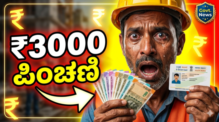 E-Shram Card ₹3000 Pension benefits for unorganized workers in India Kannada scheme details