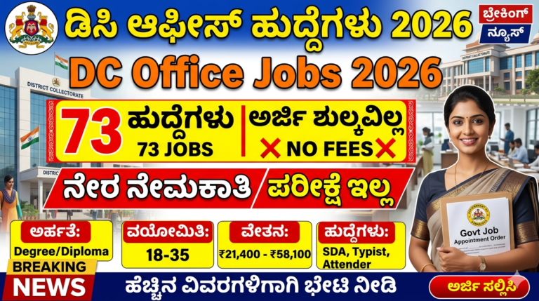 ಹಾವೇರಿ ಜಿಲ್ಲಾಧಿಕಾರಿ ಕಚೇರಿ ನೇಮಕಾತಿ 2026 73 ಹುದ್ದೆಗಳು ಅರ್ಜಿ ವಿವರಗಳು