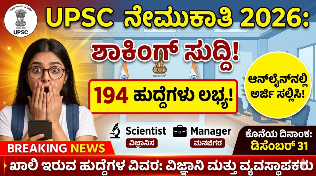 “UPSC Recruitment 2026 Kannada notification for 194 central government jobs”