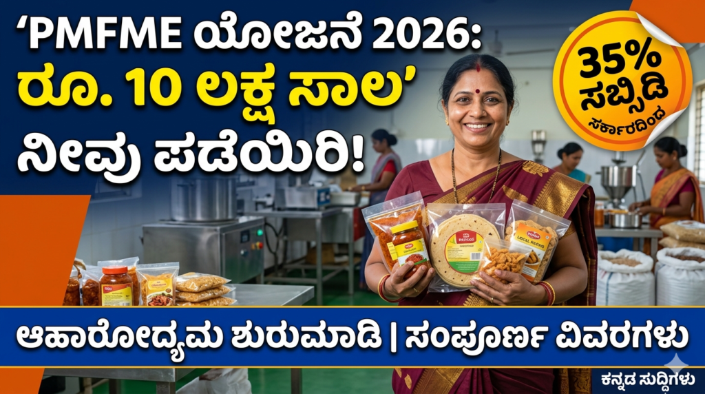 PMFME ಯೋಜನೆ 2026 ಅಡಿಯಲ್ಲಿ ಆಹಾರ ಸಂಸ್ಕರಣಾ ಉದ್ಯಮಿಗಳಿಗೆ 35% ಸಬ್ಸಿಡಿ ಮತ್ತು ₹10 ಲಕ್ಷ ಸಾಲ ಸೌಲಭ್ಯ