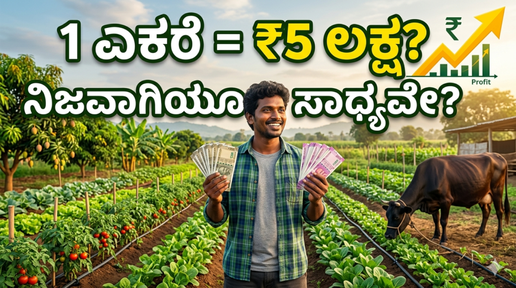 ಒಂದು ಎಕರೆ ಜಮೀನಿನಲ್ಲಿ ವರ್ಷಕ್ಕೆ ₹5 ಲಕ್ಷ ಆದಾಯ ಗಳಿಸುವ ರೈತನ ಕೃಷಿ ಮಾದರಿ