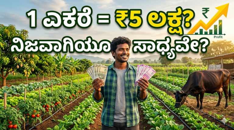 ಒಂದು ಎಕರೆ ಜಮೀನಿನಲ್ಲಿ ವರ್ಷಕ್ಕೆ ₹5 ಲಕ್ಷ ಆದಾಯ ಗಳಿಸುವ ರೈತನ ಕೃಷಿ ಮಾದರಿ