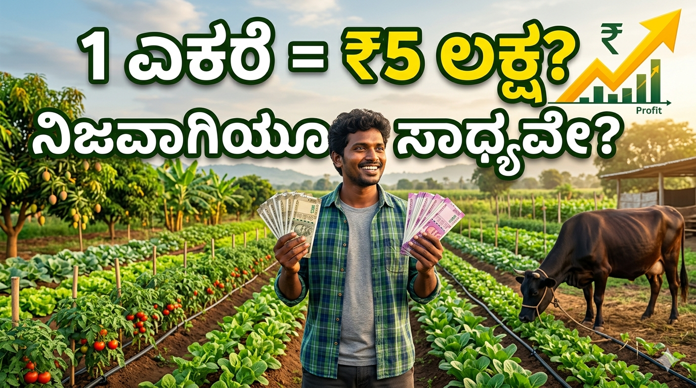 ಒಂದು ಎಕರೆ ಜಮೀನಿನಲ್ಲಿ ವರ್ಷಕ್ಕೆ ₹5 ಲಕ್ಷ ಆದಾಯ ಗಳಿಸುವ ರೈತನ ಕೃಷಿ ಮಾದರಿ
